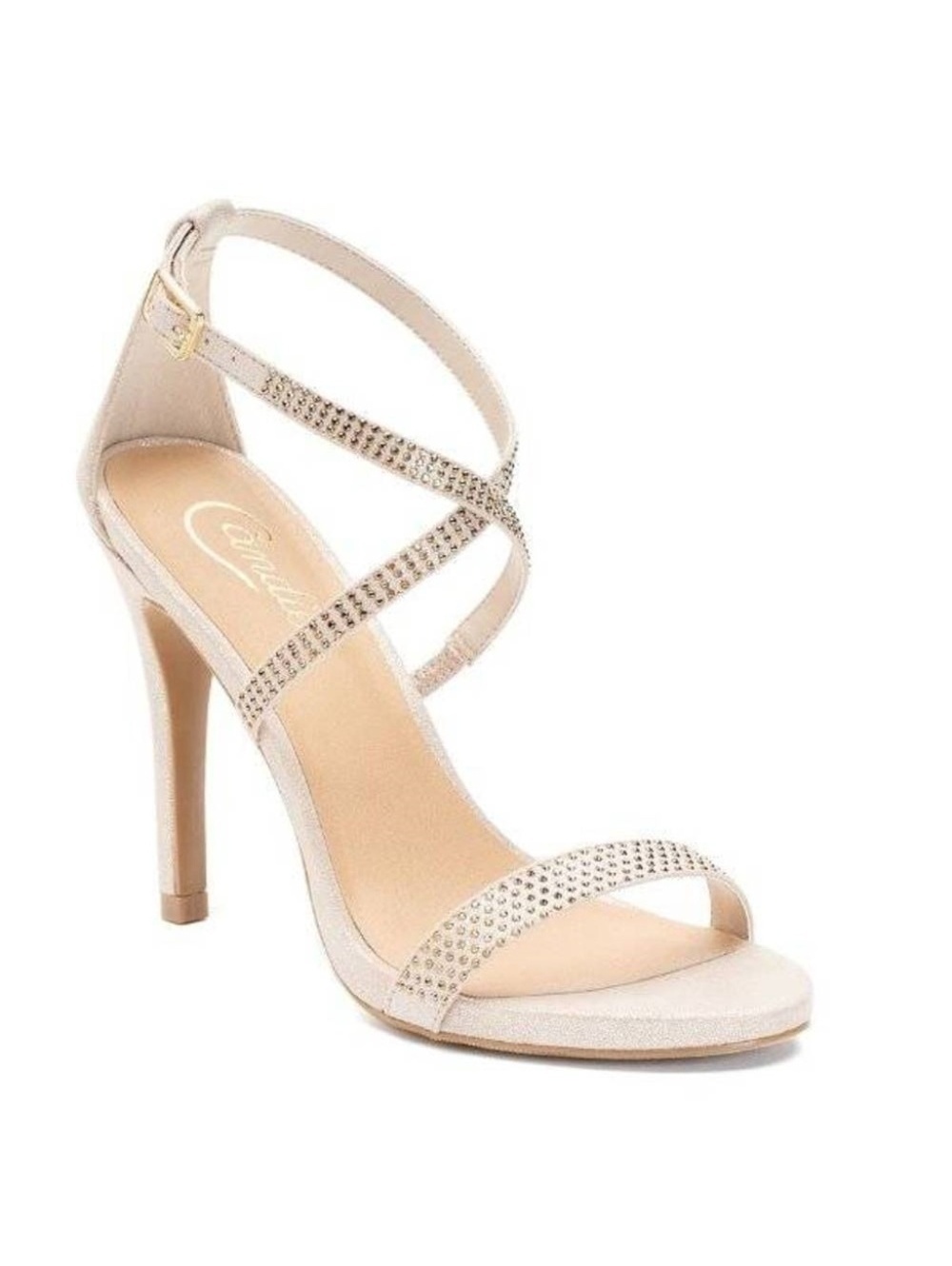 Candies Suede Pumps 10 Womens Nude Rhinestone High Heels Ankle Strap Padded